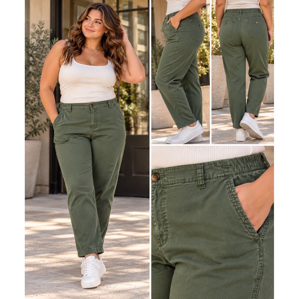 Old Navy OG Chino Pants Size 2X Olive Green Elastic Waist Relaxed Fit #1732